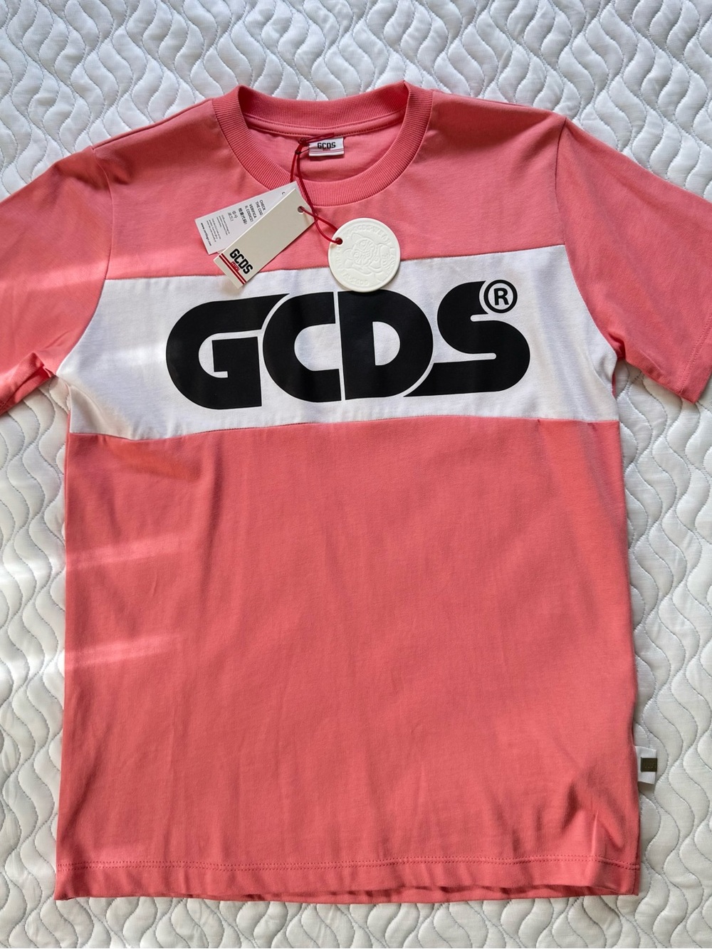 GCDS Women’s Maxi Logo Colorblock T-Shirt Pink White NWT